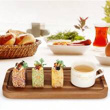 1pc Large Acacia Wood Serving Tray, Food Platter, Charcoal Board For Kitchen Counter, Charcuterie Board, Candle Holder, Fruit & Cheese Plate - Yellow - View 4