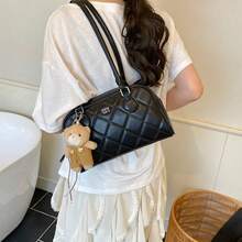 [Nueva ]Bolso bandolera cruzado para mujer rojo vintage bolso de mano bolso de hombro único bolso Boston con bordado de rombos para el trabajo - Estilo bordado con colgante, color negro. - Ver 2