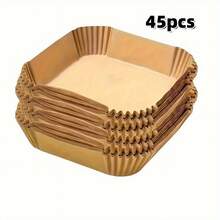 45pcs Square Air Fryer Oil Paper Mats -  Non-Stick Baking Paper, Disposable Oil-Absorbing Paper Liners, Microwave/Frying/Grilling Universal, Halloween Thanksgiving Christmas Holiday Baking Cooking Essentials, Suitable For Frying, Baking, Cooking, Grilling And Microwave - Primary Color - View 3