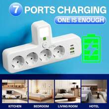 EU New Durable 4 Plugs EU Plug Outlet Type-C Ports Universal Outlet Electrical Socket Wall Mounted Socket Adapter Home OfficesStrip Wall Socket With 4 AC Outlets 2 USB 1 Type C - EU E Type Plug(220-240V) - View 2
