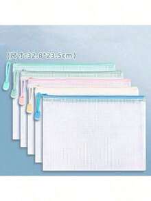 Pasta Tamanho Folhas A4 De Plástico Multiuso Com Zíper - À prova d'água, fácil de transportar, macia, resistente ao desgaste, durável, e não é facilmente danificada. É translúcida sendo fácil Identificar as folhas , Envio Rapido - Multicolorido - Visão 9