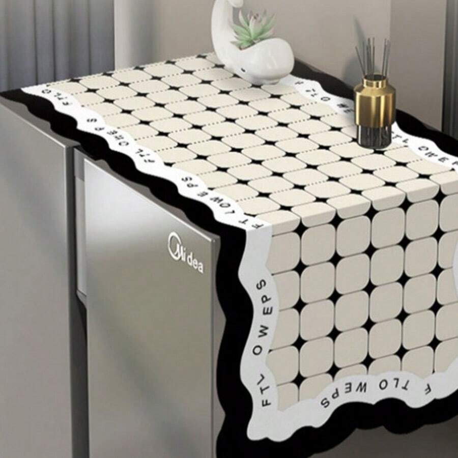 1pc Kitchen "Anti-Oil, Anti-Dust" Luxury Cover Cloth, 2025 New Fabric Material, Oil-Resistant And Easy To Wipe Clean, Can Block Kitchen Smoke And Dust On Refrigerator Top, Luxurious Black Floral White Pattern Appearance, Suitable For Single And Double Door Refrigerators, Practical And Stylish: Oil-Resistant, Easy Maintenance + Luxurious Aesthetics - Multicolor - View 1
