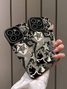 1件装时尚独特星形图案竖条纹高端仿皮防摔防指纹防震手机壳，适合作为生日、节日礼物送给朋友、家人、情侣，兼容苹果及其他型号手机。 - 彩色 - 查看 4