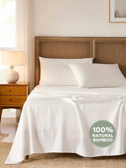3/4 件竹纤维凉爽床单套件，100% 有机粘胶纤维，源自竹纤维床单套件，奢华柔软凉爽，透气柔软，包括床单*1+床笠*1+枕套*1/2，深口袋床单，适用于所有尺寸的床 - 单人床、双人床、特大号床、大号床，适用于家庭床上用品和学校床上用品