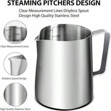 Milk Frothing Pitcher 10oz, 304 Stainless Steel Steam Jug Espresso, Cappuccino Latte Art Frother Cup With Scale, Barista Coffee Accessoriesa - 10盎司 - 查看 4