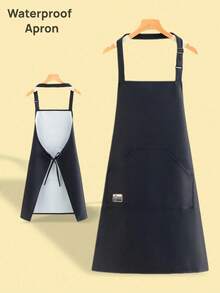 1件防水厨房围裙，男女通用，多用途口袋，可调节颈带，防油耐用，烹饪围裙，适用于厨房、烘焙、咖啡馆、烧烤、户外、木工、美甲店、美容院等多种场合，女士围裙 - 彩色 - 查看 2