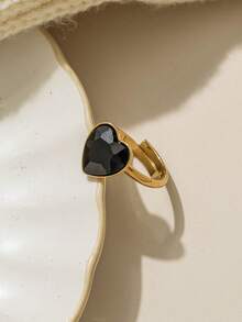 1pc Multi-Color Sparkling Heart Zirconia Stainless Steel Gold Adjustable Ring, Suitable For Girls' Everyday Wear And Parties, Exquisite And Simple Jewelry Gift. - Gold - View 8