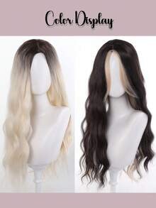 Tóc giả dài ombre vàng hoe gợn sóng cho nữ, rẽ ngôi giữa, highlight nâu, tóc giả vàng hoe gợn sóng tự nhiên, sợi tổng hợp chịu nhiệt, thích hợp cho tiệc Halloween, sử dụng hàng ngày. - Nhiều màu - Xem 4