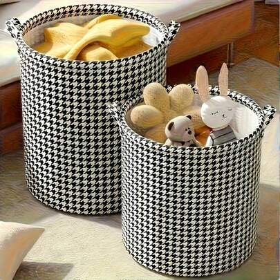 Juego de cestas de lavandería plegables de estilo houndstooth tejido duradero para mujeres, con doble tamaño, contenedor de almacenamiento plegable con asa reforzada, para ropa/juguetes/artículos de baño, ahorro de espacio, sin electricidad necesaria, adecuado para dormitorio/baño/lavandería/dormitorio, cesta de almacenamiento multiusos ligera para uso doméstico y de apartamento.
