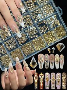 KIRAME 24-Grid DIY Manicure K9 Glass Champagne Flat Rhinestone Set - 20pcs High Gloss Rhinestones Per Style, Includes 1pc Dotting Pen, Nail Gems, Suitable For Nail Salons, Home Manicure, Nail Art Supplies, Christmas, New Year, Valentine's Day Nails, Holiday Gifts, Also For Crafts, Clothing, Textiles, Shoes, Glassware, Jewelry Making - Multi-Size Sparkling Decorations - 香檳色 - 查看 5