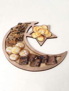 1个开斋节星月图案木质托盘，可用于派对、宴会、水果甜点展示、毛巾装饰、厨房配件等DIY装饰 - 彩色 - 查看 3
