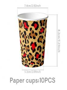 50 piezas Conjunto de suministros para fiestas con estampado de leopardo rojo-marrón - Platos, vasos y servilletas desechables de papel con patrón animal de moda, vajilla para fiestas, adecuado para fiestas de cumpleaños con tema retro para adultos y reuniones de estilo audaz, decoraciones con estampados elegantes, ideal para regalos y celebraciones en casa. - Multicolor - Ver 6