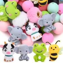 18颗动物硅胶珠套装，彩色动物造型毛绒大孔珠，适合DIY、手链、项链和各种手工项目，情人节礼物珠宝制作珠子 - 彩色 - 查看 8