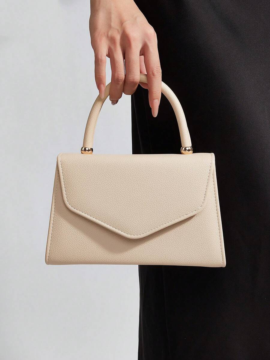 时尚纯色荔枝纹手提包，优雅女士商务包，适合女性日常通勤、约会、派对、婚礼、晚宴和正式场合。可搭配婚纱、礼服、晚礼服和生日礼服。 - 杏色 - 查看 1