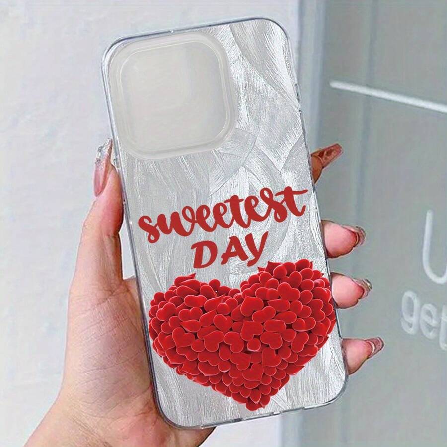 Funda de teléfono de gasa de plumas de alta gama en forma de corazón Sweet Day para iPhone 6/6S/7/8/X/XR/SE2 2020/SE3 2022/11/12/13/14 15/16 16E mini Plus Pro MAX - Colores mixtos - Ver 1