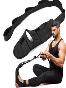 1件装足底筋膜炎缓解腿部拉伸器及踝带 - 中等阻力黑色健身带，适用于瑜伽、普拉提、体操和跑步 - 每日使用10分钟，可改善血液循环，减轻肌肉酸痛，增强柔韧性，运动训练器材，提供足弓支撑，握感舒适 - 彩色 - 查看 3