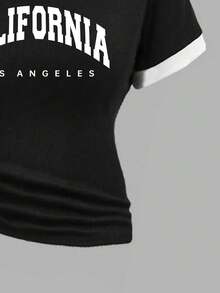 少女字母印花短袖T恤和裤子休闲套装 - 黑色 - 查看 3