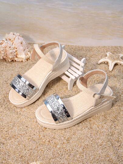 Children's Sandals, New Spring/Summer Girls High Heel Wedge Sandals, Princess Shoes For Toddlers & Big Kids, Open Toe Fashion Outdoor Student Sandals