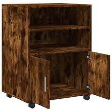 vidaXL Armoire à roulettes chêne fumé 60x48x81 cm ingénierie du bois - Tabac - Voir 7