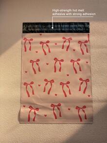 20个装心形粉色蝴蝶结红色丝带收纳袋，PE塑料邮寄袋，加厚物流袋，适用于女性、情人节、母亲节、返校季、交通运输、服装、文具、派对礼品包装，多功能包装，理想的节日礼品包装，满足您的所有需求 - 粉色 - 查看 5