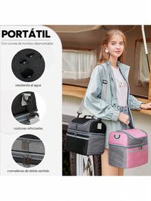 Loncheras para Mujer Hombre, Lonchera Termicas Grande, Bolsa de Almuerzo de 2 Capa con Correa para Oficina, Adulto, Negro y Gris,38072836 - Lila Púrpura - Ver 6