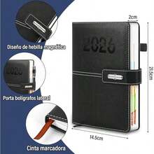 GALASALA Agenda 2026, Planificador Diario, Semanal y Mensual, Libreta A5 con Cierre Magnético, Libreta de Notas con Notas Adhesivas de Colores, Planner Adecuada para Escuela y Oficina(Negro) - negro - Ver 2