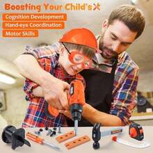 JOYIN - Juego de herramientas de construcción para niños, 32 unidades, mochila de juguetes con taladro eléctrico, casco de construcción, accesorios para jugar a la construcción - / - Ver 6