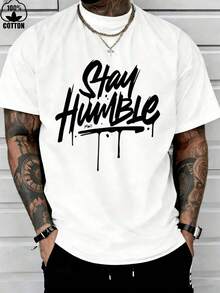 Popular T-ShirtsMen's Stay Humble Graphic T-Shirt Black Casual Streetwear Top With Bold Typography Design For Everyday WearSuitable For Sports Eventsholiday Partiesoutingssports And Other Holiday Gifts - 白色 - 查看 5