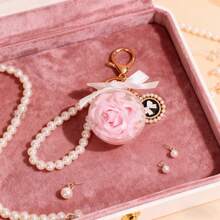 Preserved Flower Keychain, Inlaid Pearl, Creative Souvenir, Bag Pendant, Gift For Her, Gift For Him, Valentine's Day Gift, Birthday Gift, Christmas Gift, Preserved Flower, Car Decor - Orange - View 4