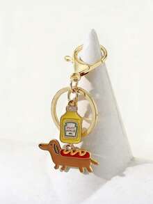 时尚钥匙扣吊坠，可爱卡通番茄酱瓶和贵宾犬钥匙扣，可挂在背包或车钥匙上，情人节礼物，日常佩戴，个性化节日礼物 - 彩色 - 查看 2