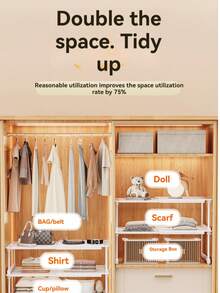 Organizador de armario expandible, estantería de almacenamiento ajustable, organizador de estantería apilable y ahorra espacio para armario, cocina, dormitorio, repisa - Blanco - Ver 7