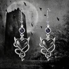 Retro Dark Gothic Style Devil Heart Pendant Earrings, Unique And Fashionable Punk Heart-Shaped Earrings, Suitable For Holidays, Parties, And Everyday Wear As Jewelry Gifts. - màu đen - Xem 4