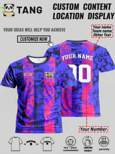 Barcelona FC Anpassad Herr Fotbollströja, Rund Halsringad Bekväm Sporttröja, Lämplig För Fotbollsträning, Vardagskläder & Present, Snygg, Mode, Hipster, Casual, Minimalistisk Chic, Personlig, Anpassad, Unik, Killkostymer, Kapselgarderob, Herr Basic/Street Style, Perfekta Presenter Till Honom, Pojkvän, Familj, Vänner, För Födelsedagar, För Semester/Högtid, För Skola/Tävling, För Sport/Klättring