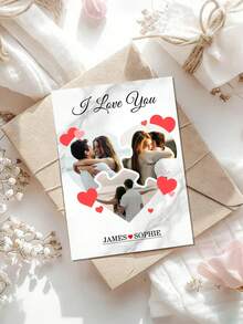 2pcs Customized Valentine's Day Photo Greeting Cards, Personalized Heart Puzzle Cards With Envelopes, Romantic Gifts For Partner, Couple Gifts, Anniversary Cards