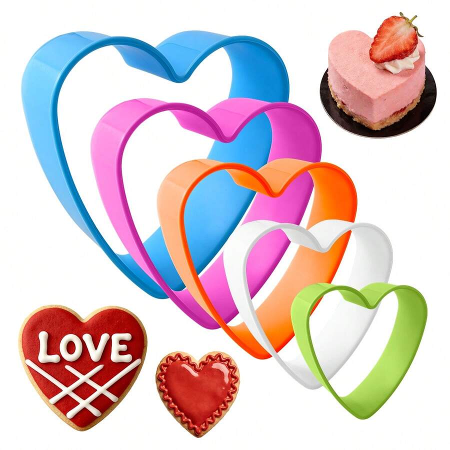 5pcs Plastic Cookie Cutters - Heart Shaped Baking Tools, DIY Dough Press Molds Suitable For Cookies, Cakes, Pastries - No Charging, Household Baking Tools. Valentine's Day Gift - - - View 1