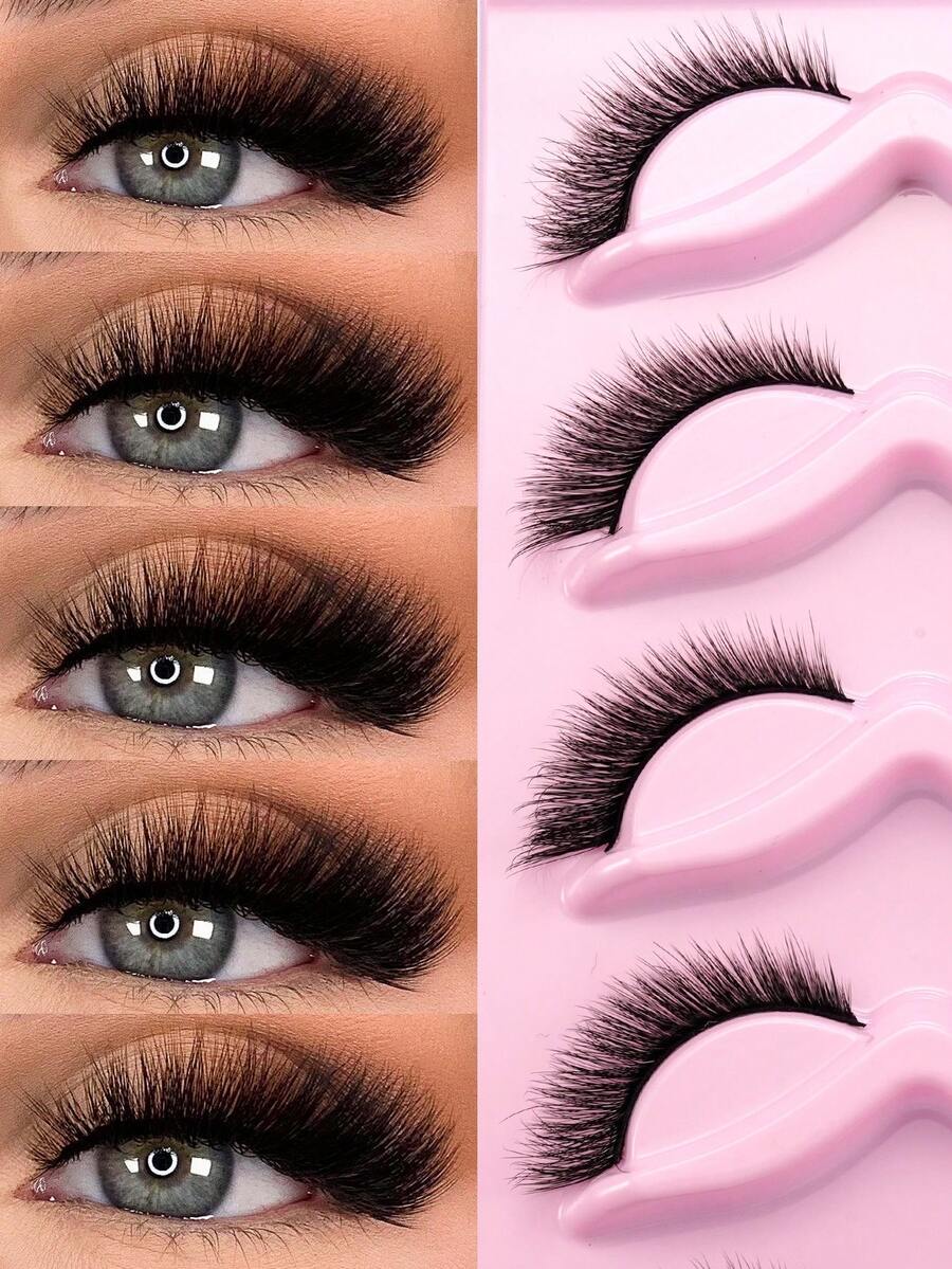 Messy Curly False Eyelashes, Large Capacity Whole Segment Self-Adhesive Natural Stiff False Eyelashes - Black - View 1