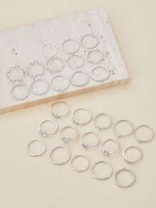 28Pcs/Set Bohemian Element Punk Style Geometric Ring Set, Stackable Single Fashion Ring Jewellery, Heart Design Women's Party Accessories