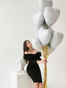 10pcs 18-Inch White Heart Shaped Foil Balloons, Suitable For Wedding, Birthday, Anniversary, Valentine's Day Decoration, Indoor Room Decor - White - View 4