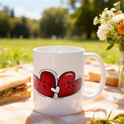 1pc Heart "Love" Pattern Double-Sided Printing Outdoor Festival Gift, Birthday Gift, Suitable For Juice, Milk, Can Be Used As Birthday Gift, Drinkware Mug