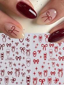 Red Bow & Heart-Shaped Nail Stickers, Valentine's Day Stickers, Red Bow Star-Chain Diamond Pattern, Sweet French Festival Red Bow Nail Stickers, Bow Nail Stickers, Red Heart-Shaped Nail Stickers, Y2K Design Style Nail Stickers