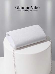 1pc Women's Fashionable & Elegant Diamond Decorated Evening Clutch Bag, Sparkling Rhinestone Embellished Flap Handbag, Detachable Metal Chain Shoulder Strap, Suitable For Party, Romantic Wedding, Prom, Nightclub, Birthday Gift, Formal Dress, Valentine's Day, Holiday - White - View 4