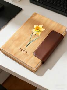 1pc Custom Notebook, A5 Bamboo-Pattern Notebook, Magnetic Clasp Patch Design, Custom Letters, Text, Names, Suitable For Daily Notebooks, Business Notebooks, Study Notebooks, Suitable As Father's Day Gifts, Graduation Season Gifts, Back-To-School Gifts, Company Customized Gifts, Children's Gifts - Multicolor - View 5