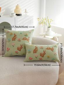 1pc Easter Green Rabbit Embroidered Throw Pillow Cover, Spring Floral Cushion Cover, Suitable For Indoor Decor, Spring/Summer Pillowcase, Pillow Insert Not Included - Green - View 4