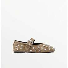 Giày bệt nữ kiểu Mary Jane đính đinh tán và có khóa cài, mũi tròn, giày thời trang. - Màu Khaki - Xem 4