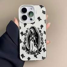 Funda para teléfono con diseño floral de la Virgen María, compatible con teléfonos ,  17,  16 Pro Max,  15 Pro Max,  13 y  12. Fabricada en TPU, ofrece protección contra golpes y caídas. Un regalo ideal para familiares, amigos, ocasiones religiosas y celebraciones especiales. Perfecta para cumpleaños, festividades o simplemente para demostrar tu cariño. - Blanco - Ver 1