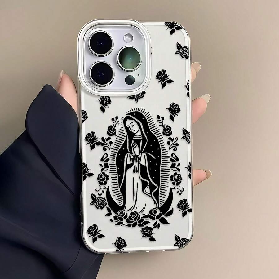 Funda para teléfono con diseño floral de la Virgen María, compatible con teléfonos , 17, 16 Pro Max, 15 Pro Max, 13 y 12. Fabricada en TPU, ofrece protección contra golpes y caídas. Un regalo ideal para familiares, amigos, ocasiones religiosas y celebraciones especiales. Perfecta para cumpleaños, festividades o simplemente para demostrar tu cariño. - Blanco - Ver 1
