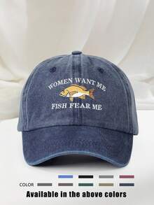 Boné feminino bordado "FISH FEAR ME" (1 unidade), estilo beisebol, ajustável, com proteção solar, ideal para viagens de primavera/outono, férias na praia e estilo unissex Y2K. - boné de baseball - Ver 3
