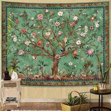 Boho Tree Of LIfe Tapestry, Vintage Flower Leaves Birds Plant Animal Pattern Tapestries, Retro  Bohemian Aesthetic Wall Hanging Green 40"L X 30"W - 多色-4 - 查看 1