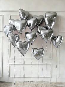 10pcs 18-Inch Silver Heart Shaped Aluminum Foil Balloons, Suitable For Wedding, Birthday, Anniversary, Valentine's Day Decoration, Indoor Room Decor - Silver - View 5