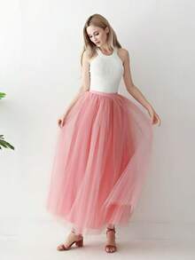 Eine hochtaillierte Damen-Rock, ein einteiliger Taft-Unterrock, ein 4-lagiger Tüllrock, ein voluminöser Rock, ein plissierter Rock, ein bodenlanger ausgestellter Rock, ein Rock geeignet für Sommer und alle Jahreszeiten - Mehrfarbig - Übersicht 1